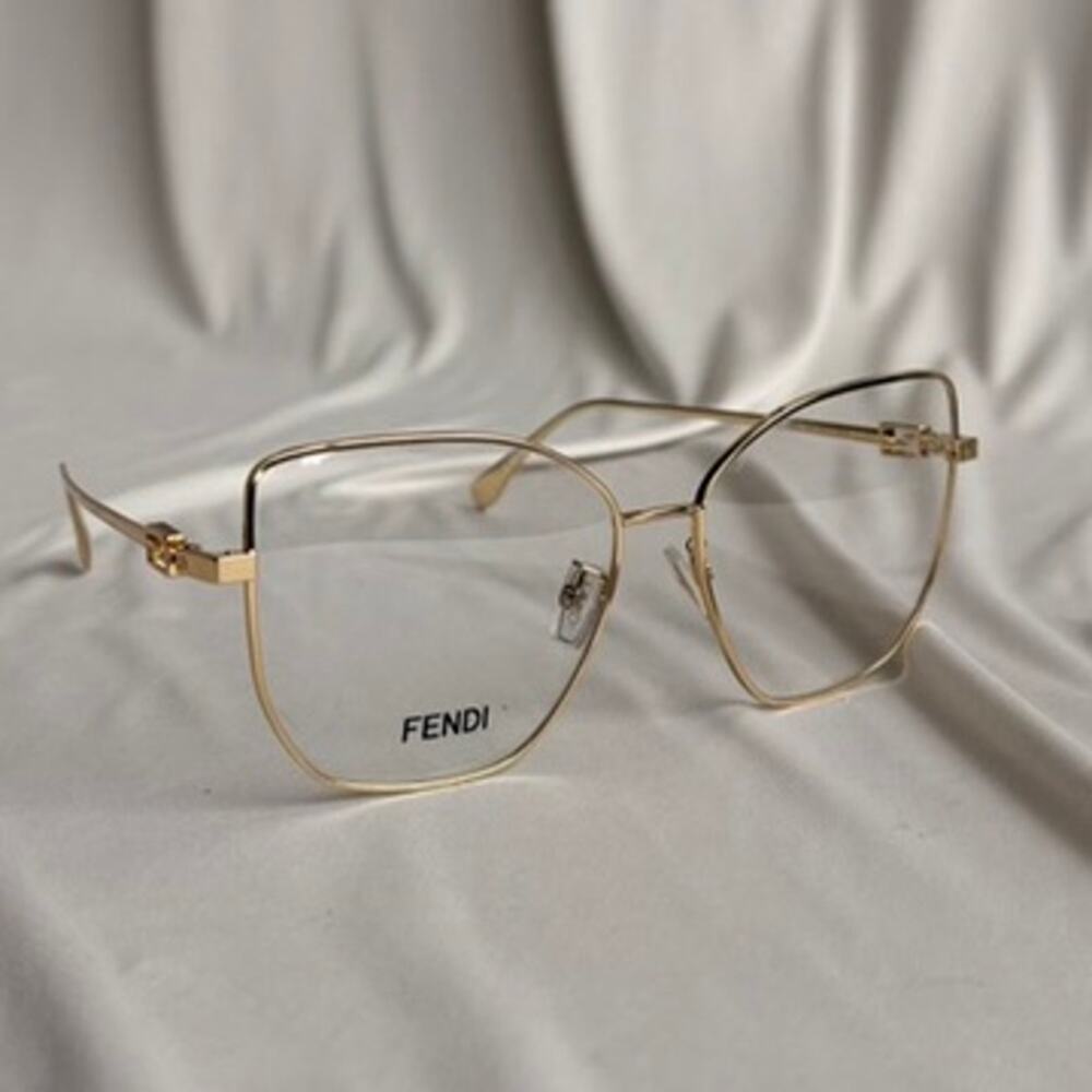 Fendi FE50084U Oversized Square Cat-Eye Optical Frames - Gold-Tone, Brand New - Picture 8 of 11